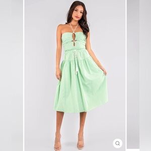 Rose Velvet Tie Halter Dress Candy Apple Midi Dress SMALL